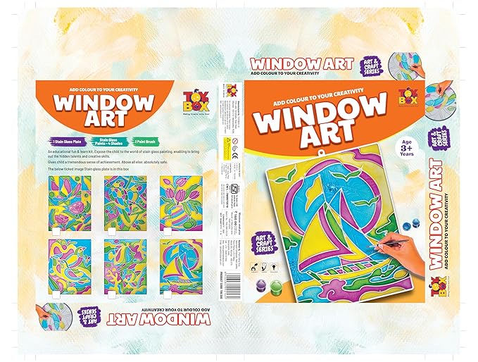 Window Art Glass Painting Kit – Paint Brush & 4 Colours Set – Kids Ages 3+