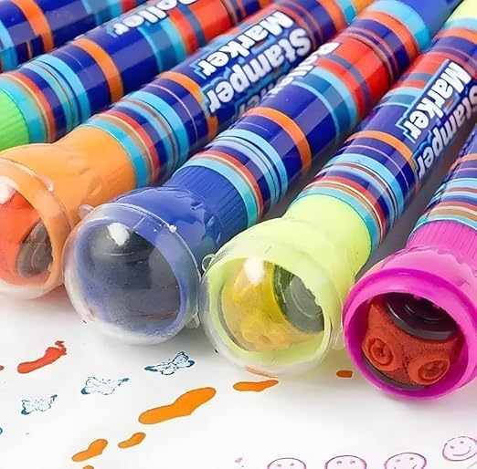 2-in-1 Roller Stamp Marker Pens – Pack of 10 Fun DIY & Colouring Markers for Kids