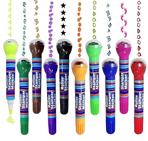 2-in-1 Roller Stamp Marker Pens – Pack of 10 Fun DIY & Colouring Markers for Kids
