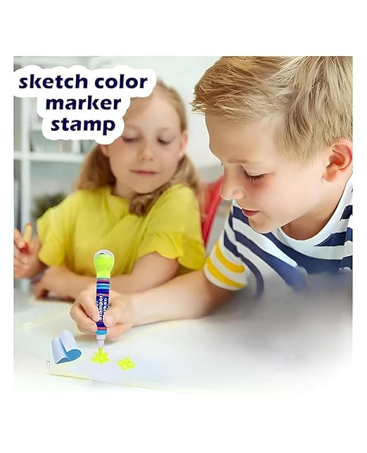 2-in-1 Roller Stamp Marker Pens – Pack of 10 Fun DIY & Colouring Markers for Kids
