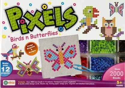 EKTA - Pixels Make Beautiful Birds & Butterflies Over a pegboard Using Over 2000 Beads Spread Across 12 Different Colors Material - Plastic (Birds n Butterflies)
