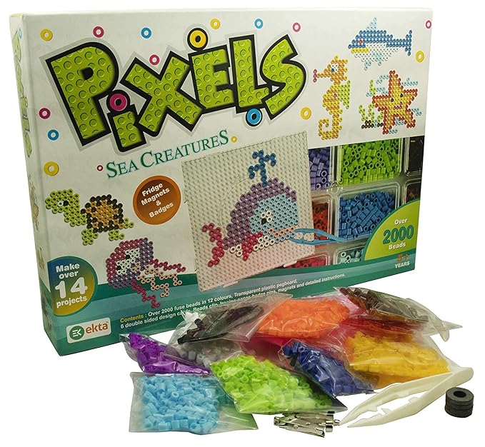 EKTA - Pixels Pixels Make SEA Creatures Over a pegboard Using Over 2000 Beads Spread Across 12 Different Colors Material - Plastic (SEA Creatures)