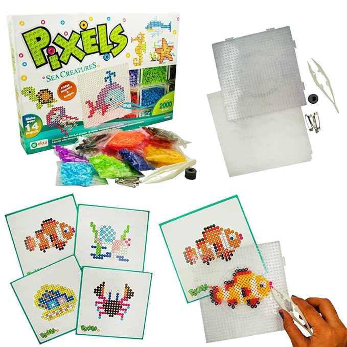EKTA - Pixels Pixels Make SEA Creatures Over a pegboard Using Over 2000 Beads Spread Across 12 Different Colors Material - Plastic (SEA Creatures)