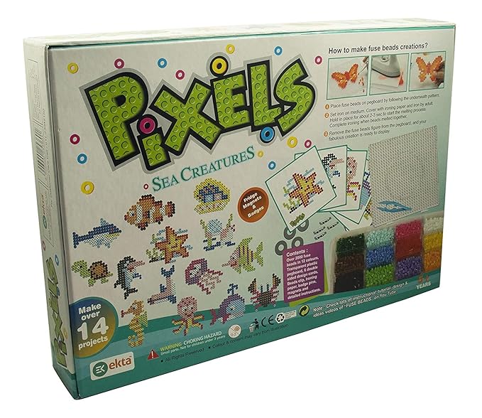 EKTA - Pixels Pixels Make SEA Creatures Over a pegboard Using Over 2000 Beads Spread Across 12 Different Colors Material - Plastic (SEA Creatures)