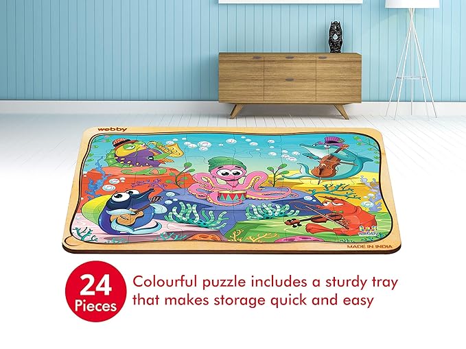 Webby Underwater Orchestra Wooden Jigsaw Puzzle for Kid 24Pcs Multicolor