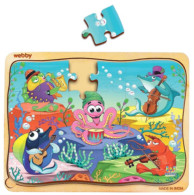 Webby Underwater Orchestra Wooden Jigsaw Puzzle for Kid 24Pcs Multicolor