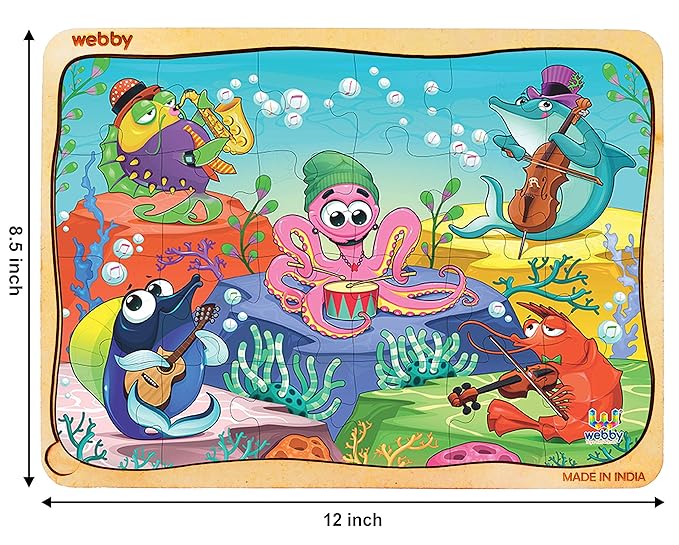 Webby Underwater Orchestra Wooden Jigsaw Puzzle for Kid 24Pcs Multicolor