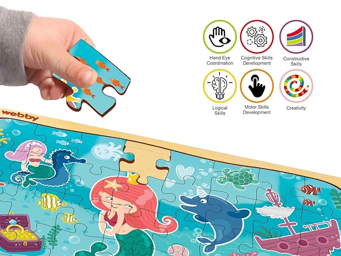 Webby Cute Mermaid Wooden Jigsaw Puzzle 40Pcs