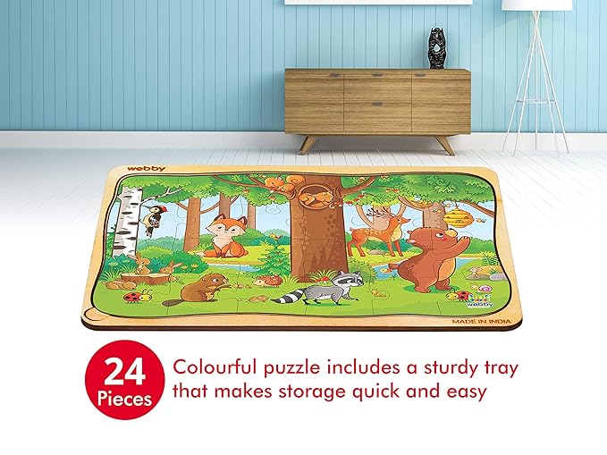 Webby Playful Animals Wooden Jigsaw Puzzle 24pcs Multicolor