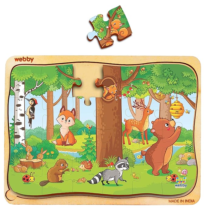 Webby Playful Animals Wooden Jigsaw Puzzle 24pcs Multicolor