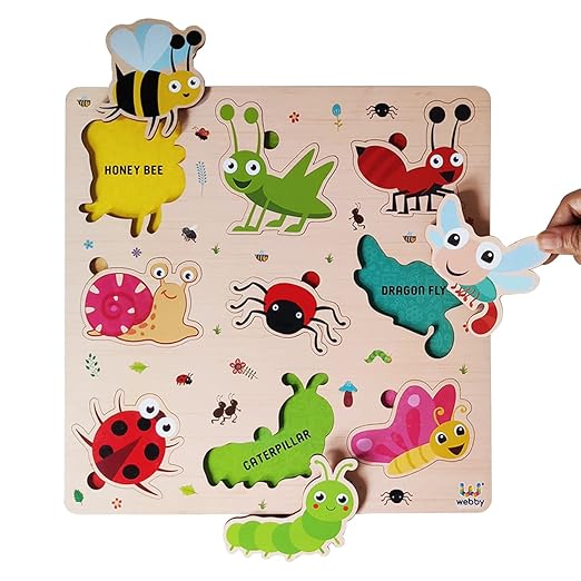 Webby Wooden Insects Montessori Educational Pre-School Puzzle Board Toy For Boys And Girls Kid