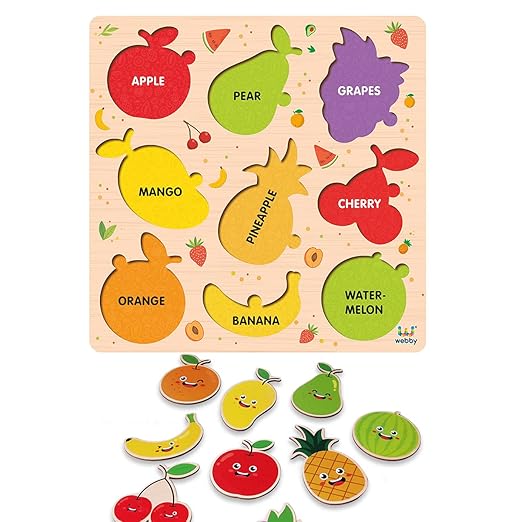 Webby Wooden Fruits Montessori Educational Pre-School Puzzle Board Toy For Boys And Girls Kid