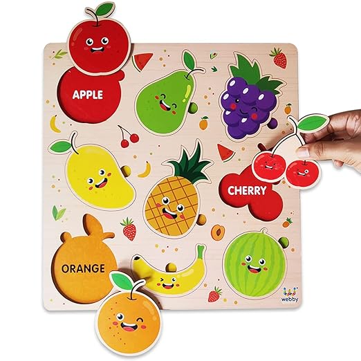 Webby Wooden Fruits Montessori Educational Pre-School Puzzle Board Toy For Boys And Girls Kid