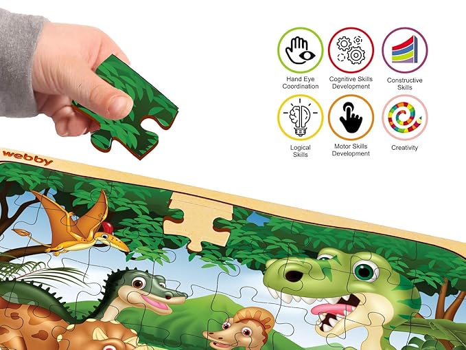 Webby Dinosaurs in Jungle Wooden Jigsaw Puzzle for Boys & Girls 40 Pieces Toy