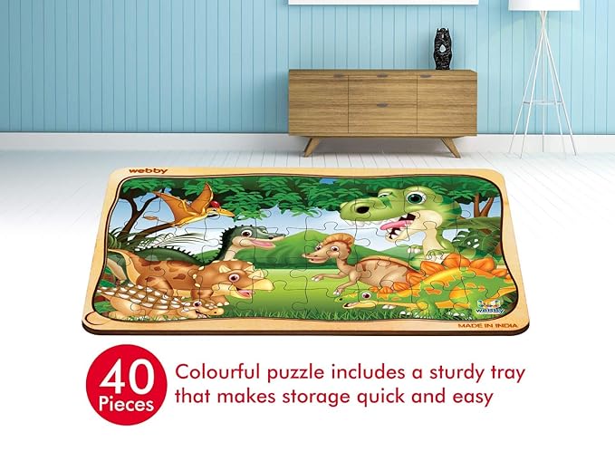 Webby Dinosaurs in Jungle Wooden Jigsaw Puzzle for Boys & Girls 40 Pieces Toy