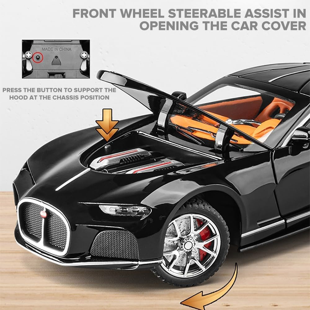 Bugatti Die-Cast SUV Model Car – Pull-Back Toy with Lights & Sound (Grey)