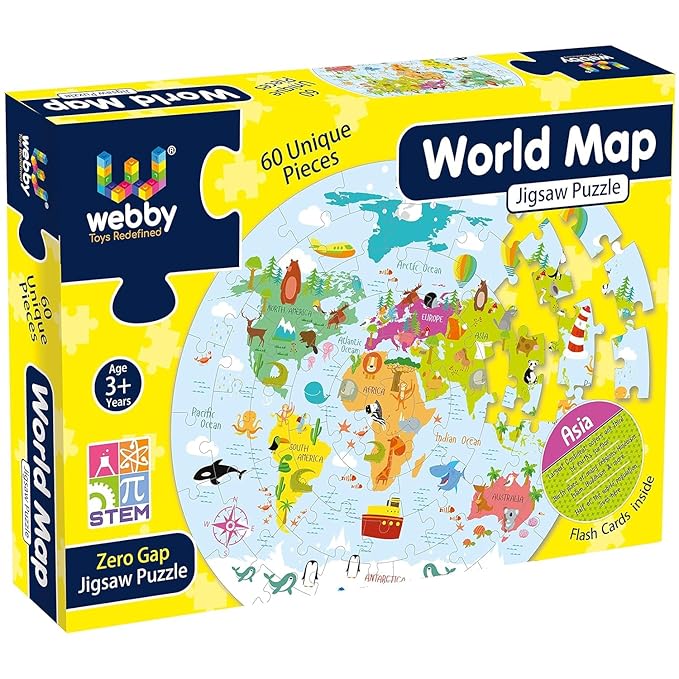 Webby Amazing India Map Jigsaw Floor Puzzle with Double Sided Flashcard - 60 pcs