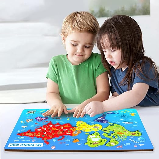 Webby Wooden World Map Puzzle Board – Educational Learning Toy for Kids