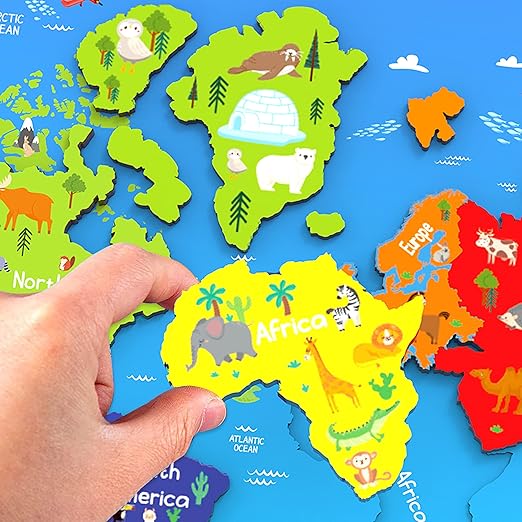Webby Wooden World Map Puzzle Board – Educational Learning Toy for Kids