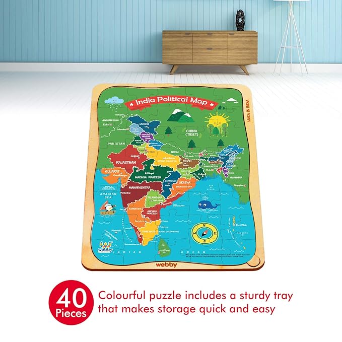 Webby India Map Wooden Jigsaw Puzzle for 5 Years and Above Boys & Girls 40 pieces