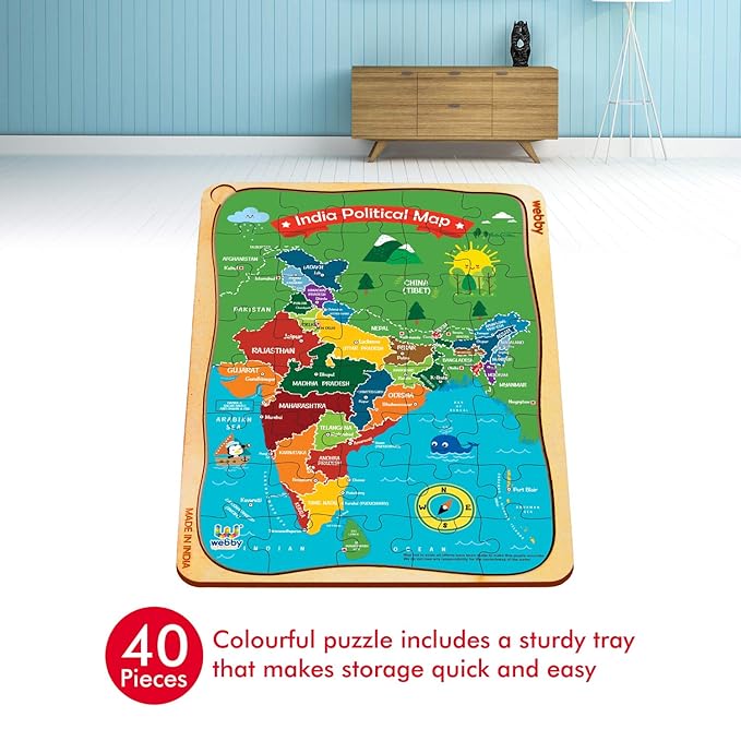Webby India Map Wooden Jigsaw Puzzle for 5 Years and Above Boys & Girls 40 pieces