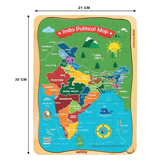 Webby India Map Wooden Jigsaw Puzzle for 5 Years and Above Boys & Girls 40 pieces