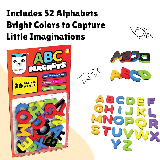 ABC Capital Letter Magnets – 26 Thick Full-Back Magnetic Alphabets