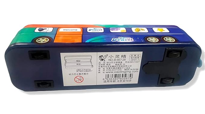 School Bus Pencil Box – Cartoon Space Travel Theme, Pull-Back Wheels, Metal Geometry Box
