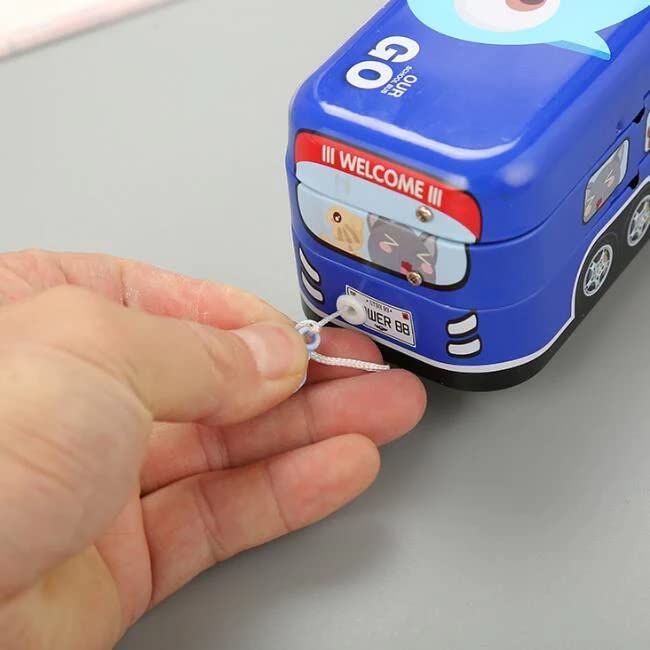 School Bus Pencil Box – Cartoon Space Travel Theme, Pull-Back Wheels, Metal Geometry Box