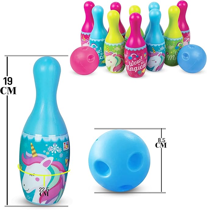 Unicorn Bowling Game for Kids – 10 Pins & 2 Balls Indoor/Outdoor Bowling Set (Ages 3+)