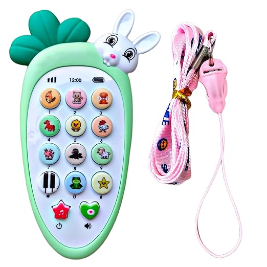 Cute Rabbit Face Pretend Play Cell Phone with Lights & Music – Toy Phone for Kids & Toddlers (Green)