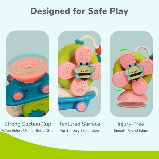 R for Rabbit Orapple Spinster Toy – 5-in-1 Baby Suction Spinner, Rattle, Friction Car & Sensory Play Toy, BPA-Free, Battery-Free Fun