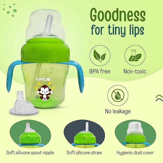 LuvLap Banana Time 150ml Anti-Spill Sippy Cup – Green, 6 Months+