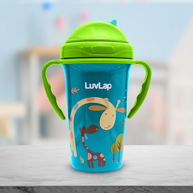 LuvLap Tiny Giffy Sipper – 300ml Anti-Spill Sippy Cup with Soft Silicone Straw, Green, BPA-Free, Suitable for Infants & Toddlers 18 Months+