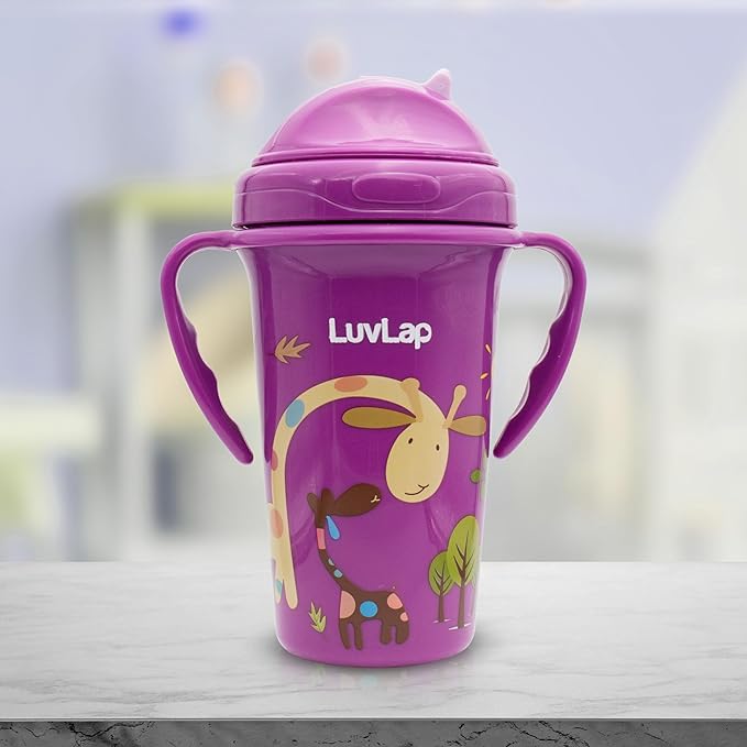 LuvLap Tiny Giffy Sipper – 300ml Anti-Spill Sippy Cup with Soft Silicone Straw, Purple, BPA-Free, Suitable for Infants & Toddlers 18 Months+