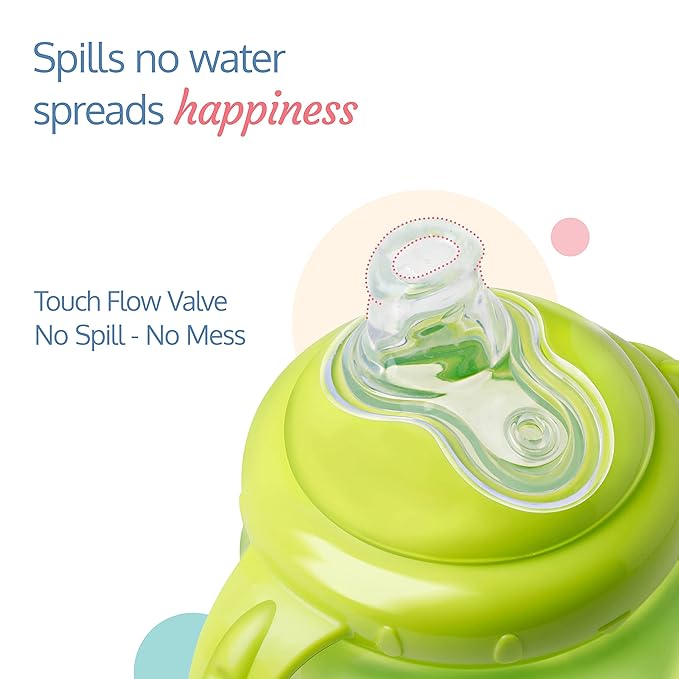 LuvLap Hippo Spout Sipper – 225ml, Anti-Spill Sippy Cup with Soft Silicone Spout, BPA-Free, with Handles, Green, 6 Months+