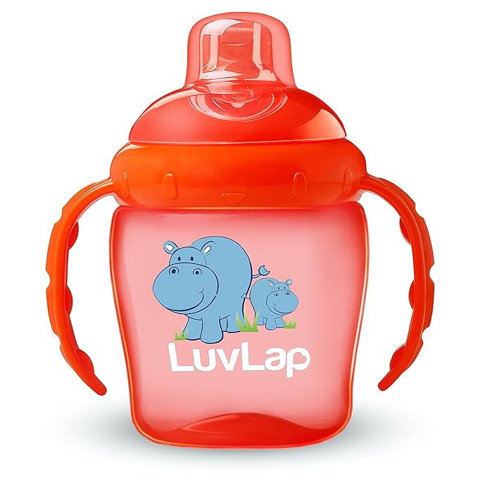 LuvLap Hippo Spout Sipper – 225ml, Anti-Spill Sippy Cup with Soft Silicone Spout, BPA-Free, with Handles, Orange, 6 Months+