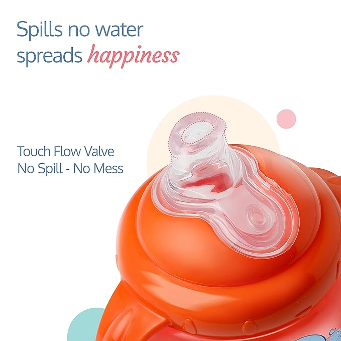 LuvLap Hippo Spout Sipper – 225ml, Anti-Spill Sippy Cup with Soft Silicone Spout, BPA-Free, with Handles, Orange, 6 Months+