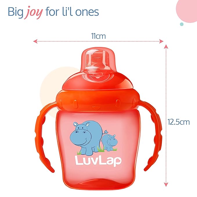 LuvLap Hippo Spout Sipper – 225ml, Anti-Spill Sippy Cup with Soft Silicone Spout, BPA-Free, with Handles, Orange, 6 Months+