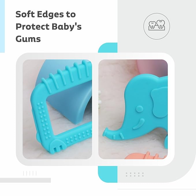 R for Rabbit Tiny Bites Safari Teether – BPA-Free, Food-Grade Silicone with Soft Textures & Gentle Edges for Soothing Gums