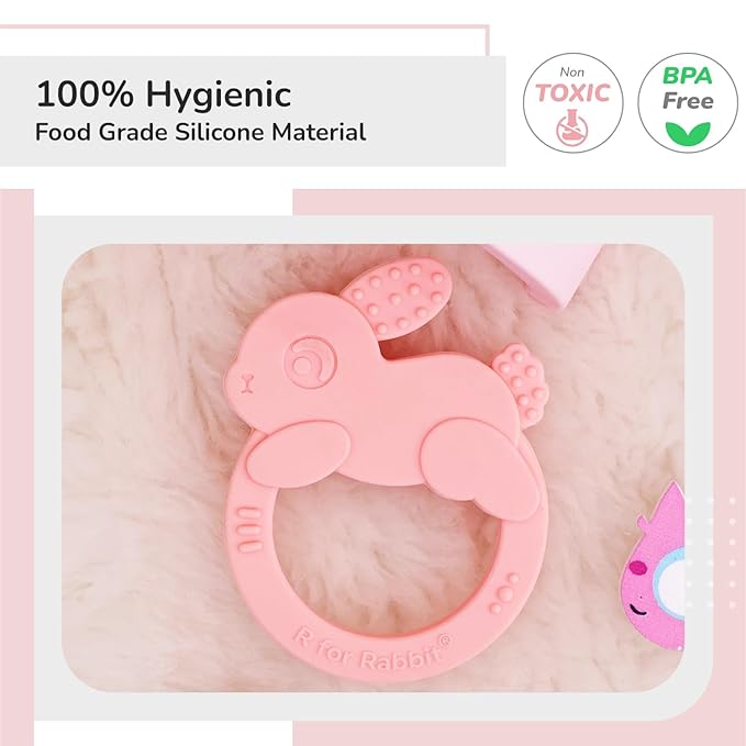 R for Rabbit Tiny Bites Zoobie Teether – BIS Certified, BPA-Free, Food-Grade Silicone with Ergonomic, Choke-Free Design & Multi-Textured Surfaces for Safe Sensory Development