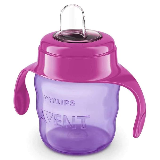 AVENT Philips Silicone Classic Spout Cup with Handle – 200ml | Pink/Purple | Easy Grip, Spill-Proof & Perfect for Toddlers (SCF551/03)