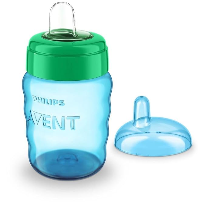 AVENT Philips Silicone Classic Soft Spout Cup – 260ml (Blue/Green) | Easy & Safe Bottle-to-Cup Transition for Babies 9 Months+ | SCF553/05