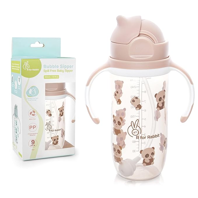 R for Rabbit Bubble Straw Sipper – Leak-Proof Baby Sipper Cup with Straw – Yellow