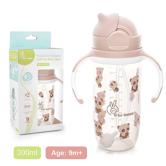R for Rabbit Bubble Straw Sipper – Leak-Proof Baby Sipper Cup with Straw – Yellow