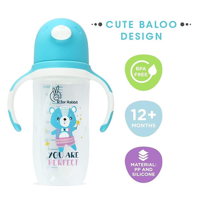 R for Rabbit Baloo Baby Straw Sipper – Spill-Proof Sippy Cup with Soft Straw – Blue
