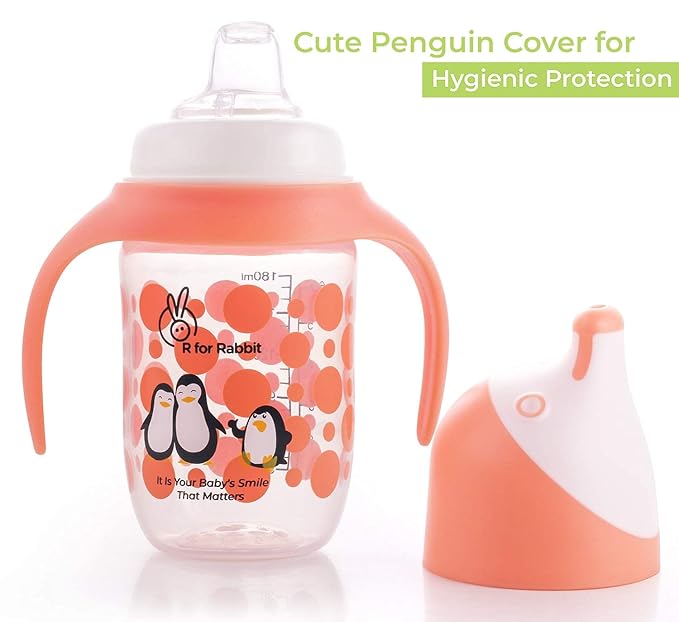 R For Rabbit Spout Cup Sipper 180 ml, Anti Spill, Hygienic Soft Silicon Spout, BPA Free (Penguin Design)