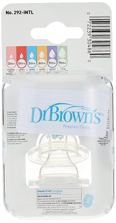Dr. Brown's Preemie Flow Silicone Narrow Neck Nipple C, Extra Slow Flow, Anti-Colic, Pack of 2, White