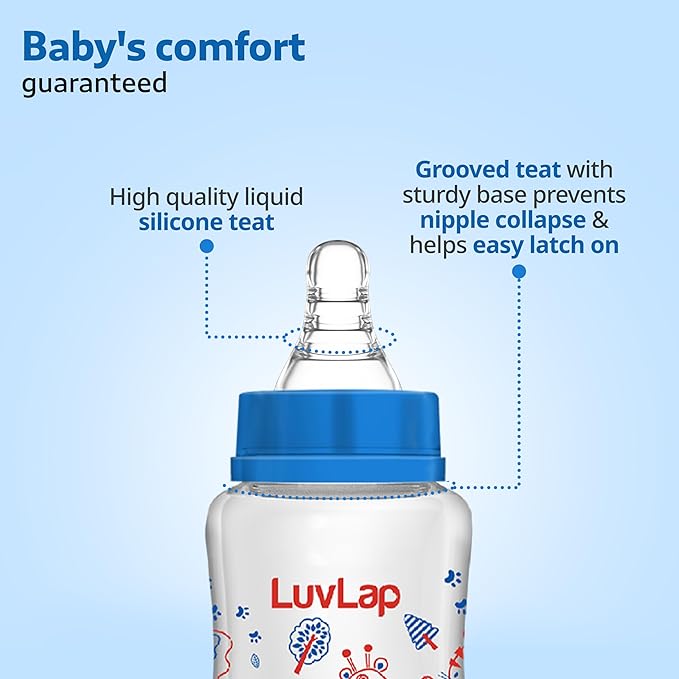 LuvLap Essential Slim Neck Feeding Bottle – 125ml, Jungle Tales Blue