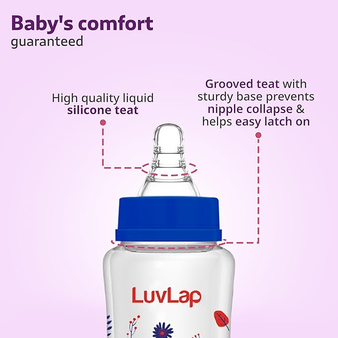 LuvLap Anti-Colic Wide Neck Natura Flo Baby Feeding Bottle – 250ml, Floral, BPA-Free, for Newborns & Toddlers up to 3 Years